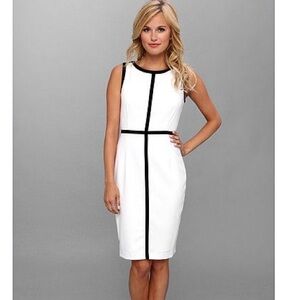 Calvin Klein Women’s Contrast Trim Lux Sheath Dress size 2 white and black